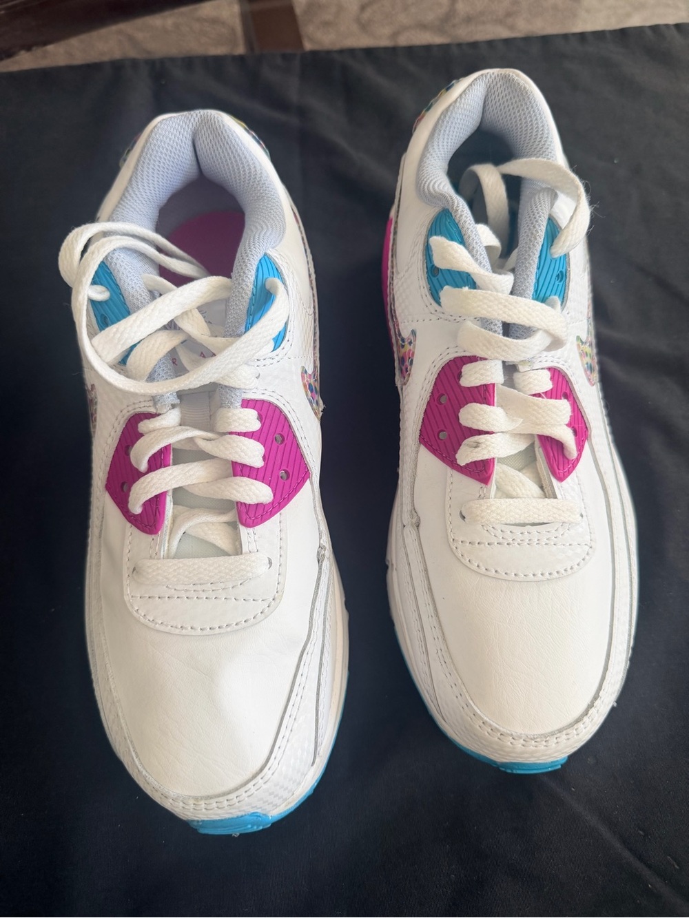 Nike Kids White Sneakers with Pink & Blue Accents